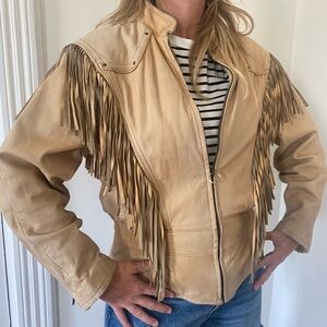 Wilson’s vintage leather jacket with fringe